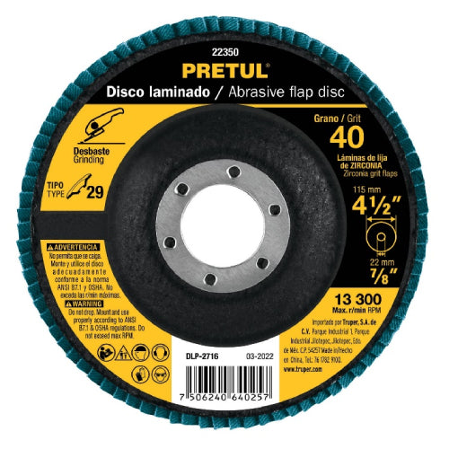 Disco laminado 4 1/2 plg. g 40 (22350) Pretul