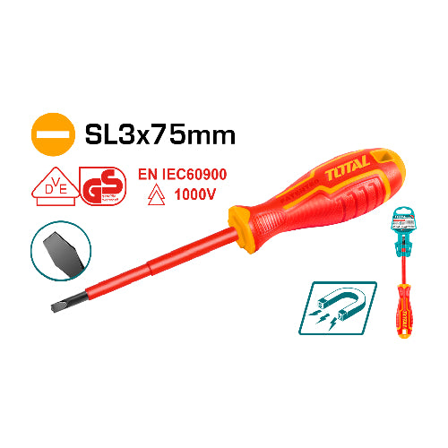 Destornillador plano aislado 3.0 x 75mm 1000V (THTIS3075) TOTAL