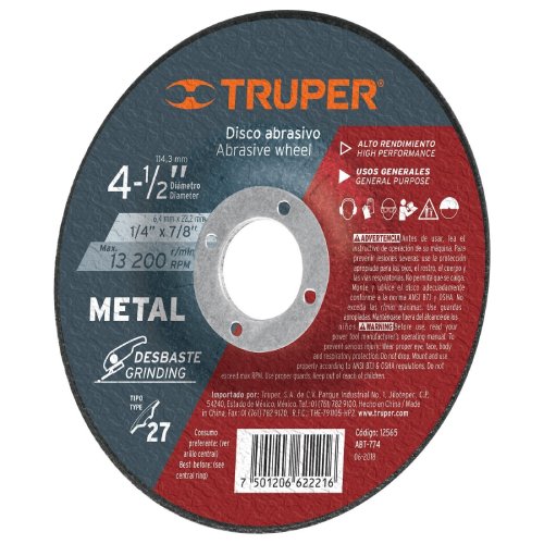 DISCO P/DESBASTE METALES 115X6X22 MM TRUPER ( 12565 )