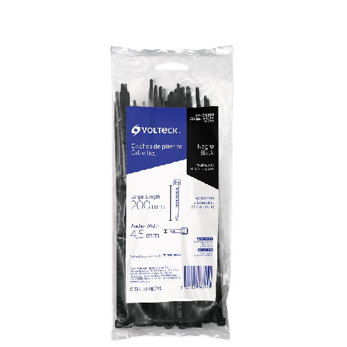 Bolsa De 50 Abrazaderas Plasticas 200 X 4.5 Mm Negros 8plg (44326) Volteck