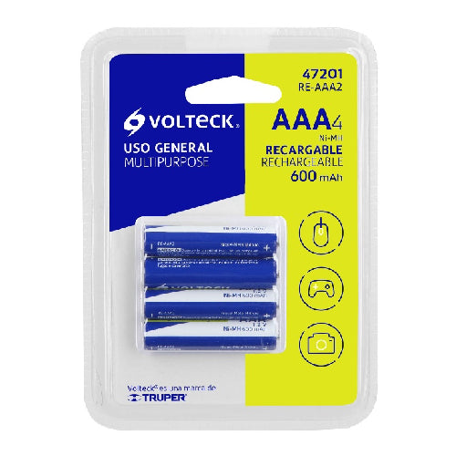Bateria Recargables Aaa 4 Uni 600 Mah (47201) Volteck