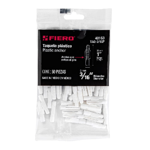 Bolsa Con 50 Tarugos Plasticos 3/16 (40163) Fiero