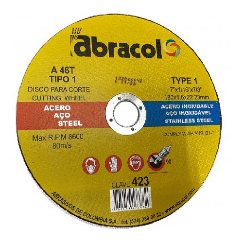 Disco De Corte De Metal 7 Plg 180x3.2x22 (Abd1a0030073) Abracol