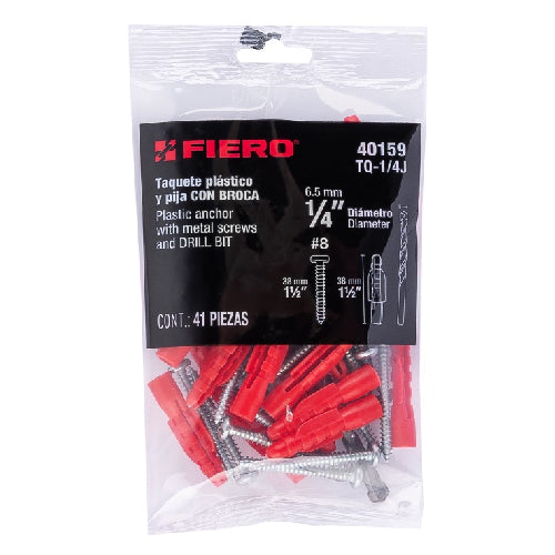 Kit De 20 Tarugos 1/4 C/Tornillos #8 Y 1 Broca 1/4 (40159) Fiero