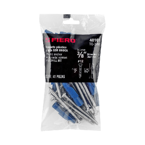 Kit De 20 Tarugos 3/8 C/Tornillos #12 Y 1 Broca 3/8 (40161) Fiero